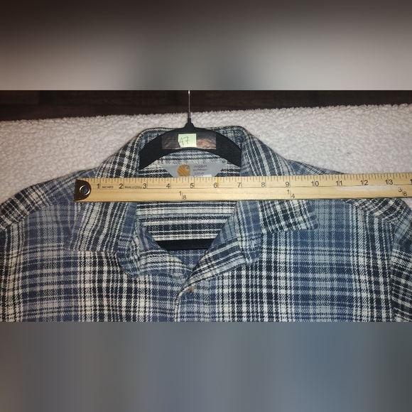 Vintage Men's Carhartt Button-Up Flannel, Size Medium, Blue Plaid - Picture 10 of 12